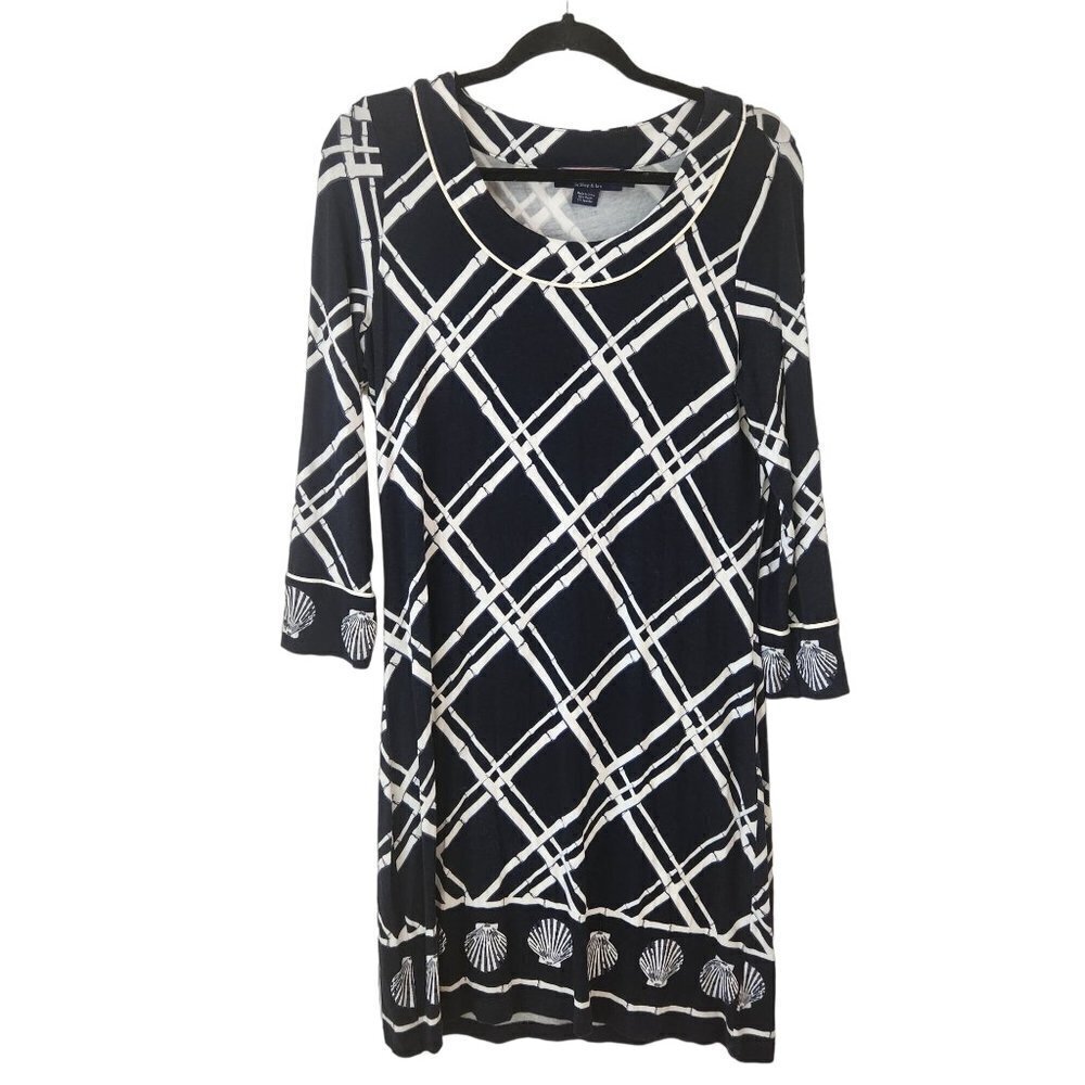 Vineyard Vines nautical beachy stretchy jersey knit knee length dark blue dress